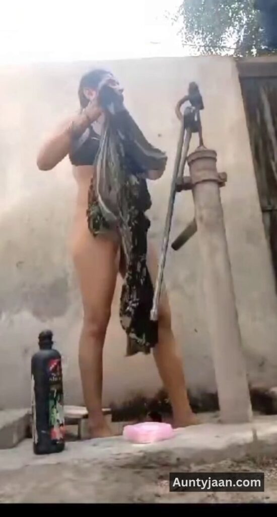 muslim aunty outdoor bath bathing