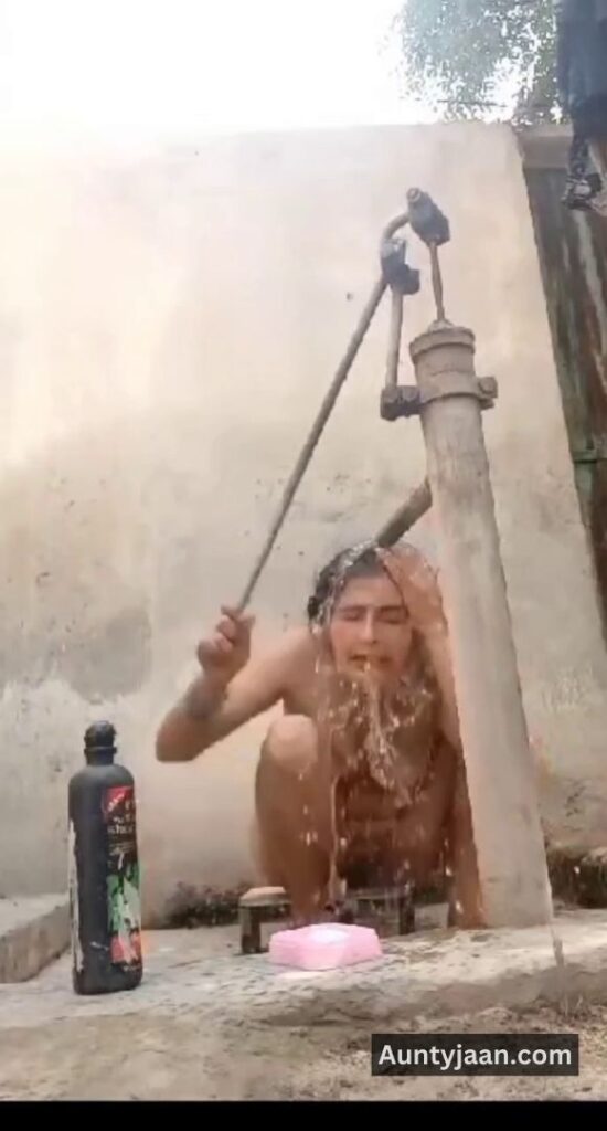muslim aunty outdoor bath bathing