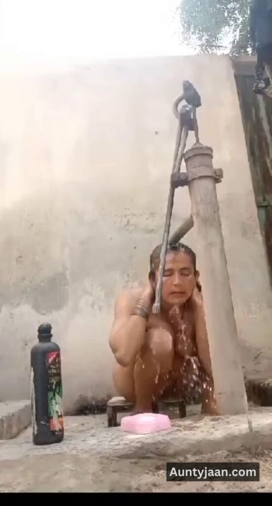 muslim aunty outdoor bath bathing