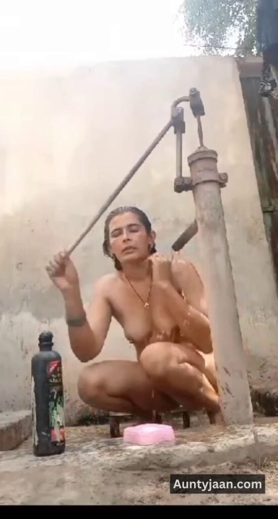 muslim aunty outdoor bath bathing